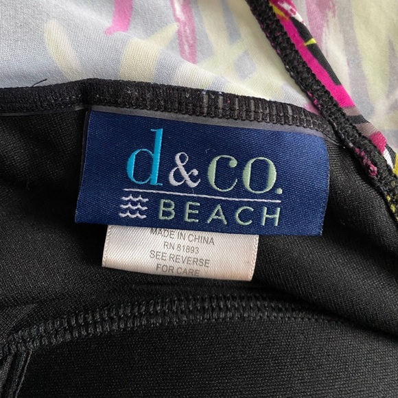 D & Co. Beach Ruched Flounce Swim Dress Leaf Print One Piece Womens Plus 24W - Picture 8 of 10